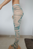 Green Sexy Print Patchwork See-through Sports