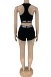 Red Casual Sportswear Solid Letter U Neck Sleeveless Two Pieces