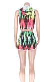 Green Sexy Fashion crop top Two Piece Suits Slim fit Tie Dye Regular Sleeveless Two-Piece Short