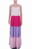 Purple Casual Color Lump Patchwork Spaghetti Strap Straight Dresses