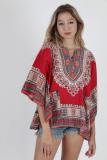 Black Fashion adult Sexy Bat sleeve Half Sleeves O neck Swagger Mini Patchwork Print
