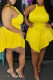 Yellow Fashion Sexy adult Ma'am O Neck Patchwork Solid asymmetrical Stitching Plus Size