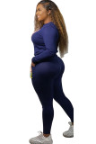 Blue Active Solid Two Piece Suits Print Patchwork pencil Long Sleeve
