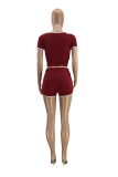 Red Casual Solid Patchwork O Neck Short Sleeve Two Pieces