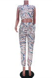 Blue Fashion Casual Print Basic O Neck Sleeveless Two Pieces