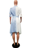 Blue Sexy Fashion Cap Sleeve Short Sleeves V Neck Asymmetrical Knee-Length Print asymmetrical P