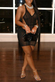 Blue Sexy Solid Bandage See-through Backless Halter Sleeveless Two Pieces