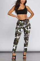 White Drawstring High Print camouflage pencil Pants Bottoms