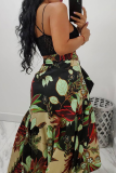 Blue Sexy Print Patchwork Loose Mid Waist Wide Leg Full Print Bottoms