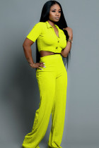 Green Fashion adult Lightly cooked Two Piece Suits Button Solid Straight Short Sleeve Two-piece