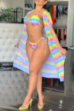 Colour Fashion Sexy Print Cardigan Swimwears Three-piece Set