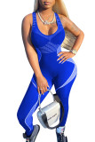 Blue Fashion street Patchwork Milk. Sleeveless Slip Jumpsuits