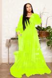 Yellow adult Sexy Fashion Cap Sleeve Long Sleeves V Neck Swagger Ankle-Length Solid bandage Patch
