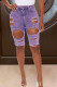 purple Broken Holes Denim
