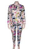 Multicolor Casual Print Turndown Collar Plus Size 