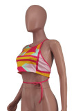 Blue Fashion Sexy Print Backless Strap Design O Neck Tops