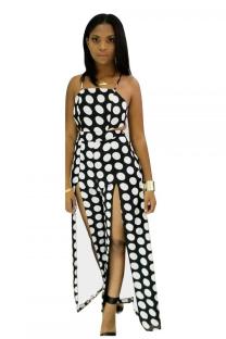 Black and white Sexy Polka Dot Sleeveless Slip Jumpsuits