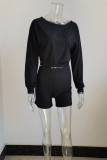 Black Fashion Casual Solid Basic O Neck Plus Size Set