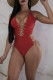 Red Chic Lace-up One-piece Swimwears