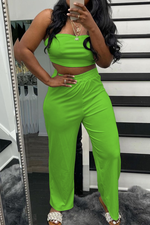 Green Sexy Solid Patchwork Strapless Sleeveless Two Pieces