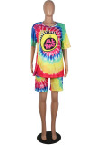 Yellow Casual Print Patchwork O Neck Short Sleeve Two Pieces