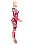 Royal Blue Sexy Patchwork Tie-dye One Shoulder Long Sleeve Two Pieces