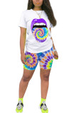 Green Fashion Sexy adult Ma'am O Neck Patchwork Print Tie Dye Two Piece Suits Stitching Plus Size