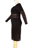 Red Sexy Solid Ripped Patchwork Bateau Neck Long Sleeve Knee Length Pencil Skirt Dresses