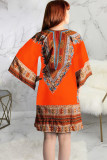 Blue Health cloth Sexy Bat sleeve 3/4 Length Sleeves V Neck Princess Dress Knee-Length Broken flowers Pat
