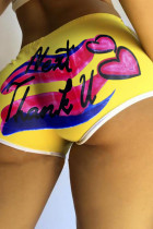 Yellow Fashion Casual Letter Print Basic Regular Mid Waist Conventional Positioning Print Bottoms