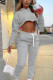 Grey Casual Solid Patchwork Hooded Collar Long Sleeve Regular Sleeve Short Two Pieces