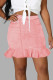 Pink Street Solid Patchwork Flounce Regular High Waist Pencil Bottoms