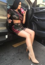 As Show Camouflage Mid Waist Elastic Waist Two-piece suit