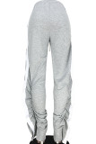 Black Elastic Fly Mid Solid Draped Loose Pants Pants