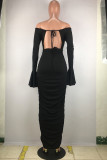 Red Fashion Sexy adult Patchwork Solid backless Draped Two Piece Suits pencil Half Sleeve Two Pieces