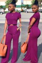 fuchsia Casual Fashion Slim fit crop top Solid Two Piece Suits Straight
