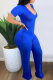 Royal Blue Casual Solid Patchwork V Neck Skinny Jumpsuits