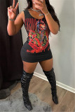 Black Red Fashion Sexy Print Basic O Neck Vest Dress