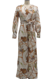 Blue Casual Print Patchwork V Neck Regular Jumpsuits