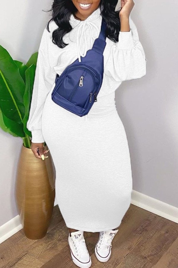 White Casual Solid Patchwork Hooded Collar Long Sleeve Two Pieces
