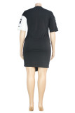 Black and red Street O Neck Patchwork asymmetrical Pattern Plus Size