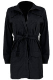 White Turndown Collar Zippered Bandage Solid Pure Long Sleeve Coats & Cardigan