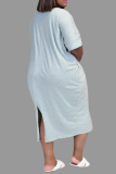 Grey Casual Print Make Old O Neck Straight Dresses