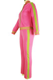 Pink Casual Solid Patchwork O Neck Long Sleeve Two Pieces
