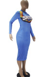 Yellow Fashion Casual Adult Print Patchwork O Neck Long Sleeve Knee Length A Line Dresses