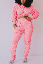 Pink Fashion Sexy adult Ma'am Patchwork Solid Two Piece Suits Straight Long Sleeve Two Pieces
