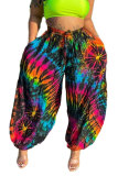 rose red Pink rose red colour Drawstring Mid Patchwork Print Loose Pants Bottoms