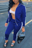 Blue Fashion Casual Solid Patchwork Long Sleeve Two Pieces