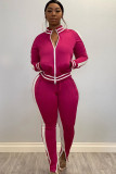 Red Europe and America contrast color Print Two Piece Suits Solid pencil Long Sleeve