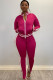 Red Europe and America contrast color Print Two Piece Suits Solid pencil Long Sleeve